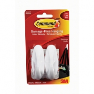 Command Medium Oval Hooks White 2 Pack