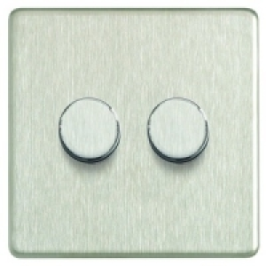 Dimmer Switch 2 Gang 2 Way 400W Brushed Steel Screwless Flat &pound;26.99