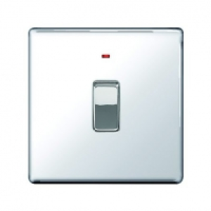 Wickes 20A Light Switch + LED 1 Gang Polished Chrome Screwle