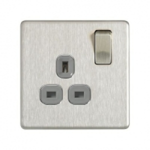 Wickes  Wickes 13A Switched Socket 1 Gang Brushed Screwless Flat Pla