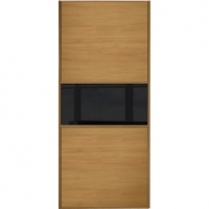 Wickes  Wickes Sliding Wardrobe Door Fineline Oak Panel & Black Glas