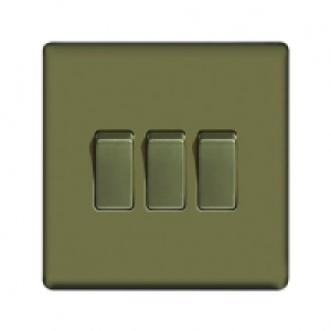 Wickes  Wickes 10A Light Switch 3 Gang 2 Way Pearl Nickel Screwless 