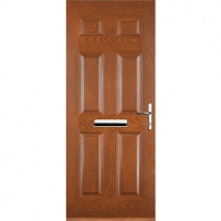 Wickes  Euramax 6 Panel Oak Left Hand Composite Door 880mm x 2100mm