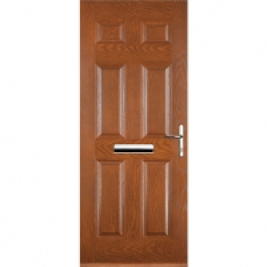 Wickes  Euramax 6 Panel Oak Left Hand Composite Door 880mm x 2100mm