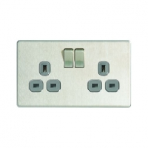 Wickes 13A Switched Socket 2 Gang Brushed Screwless Flat Pla