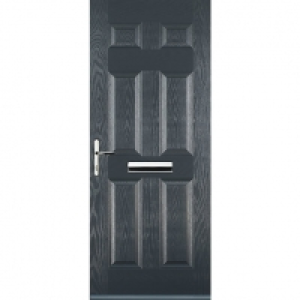 Euramax 6 Panel Grey Right Hand Composite Door 840mm x 2100m