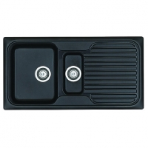 Wickes Asterite 1.5 Bowl Reversible Kitchen Black Sink & Dra