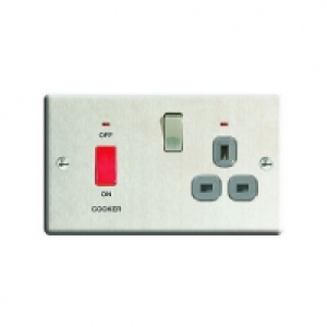 Wickes 45A Cooker Switch & 13A Socket Brushed Steel Raised P