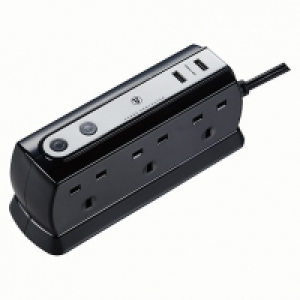 Wickes  Masterplug 6 Socket Back to Back Extension Lead Gloss Black 