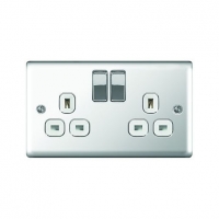 Wickes  Wickes 13A Switched Socket 2 Gang Polished Silver Raised Pla