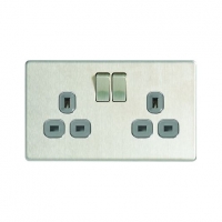 Wickes  Wickes 13A Switched Socket 2 Gang Brushed Screwless Flat Pla
