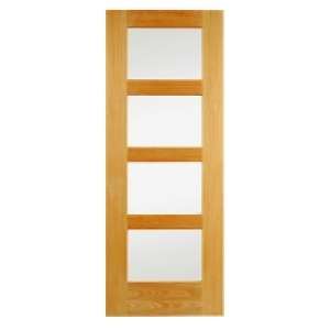 Wickes Marlow Internal Oak Veneer Door Clear Glazed 4 Panel