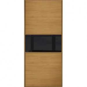 Wickes  Wickes Sliding Wardrobe Door Fineline Oak Panel & Black Glas