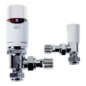 Drayton TRV4 White Angled TVR & Lockshield Valve - 15mm
