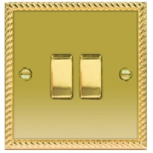 10AX Light Switch 2 Gang 2 Way Polished Georgian Brass