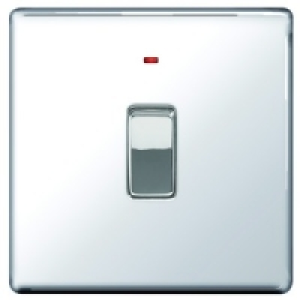 20A Light Switch + LED 1 Gang Polished Chrome Screwless Flat