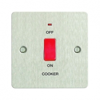 Wickes  Wickes 45A Cooker Switch 1 Gang Brushed Steel Ultra Flat Pla