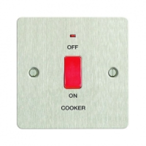 Wickes 45A Cooker Switch 1 Gang Brushed Steel Ultra Flat Pla