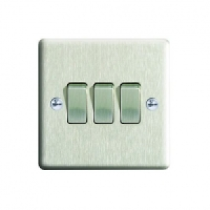Wickes 10A Light Switch 3 Gang 2 Way Brushed Steel Raised Pl £7.75