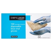 Makro  Chefs Larder 100 Disposable Blue Powdered Vinyl Gloves Medi