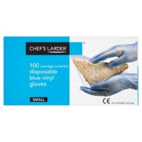 Makro  Chefs Larder 100 Disposable Blue Powdered Vinyl Gloves Smal