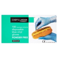 Makro  Chefs Larder 100 Disposable Blue Vinyl Gloves Powder Free M