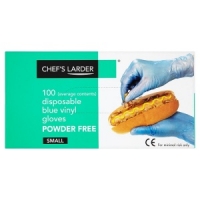Makro  Chefs Larder 100 Disposable Blue Vinyl Gloves Powder Free S