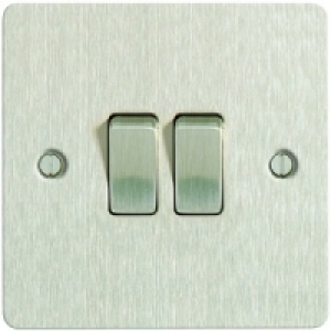 10AX Light Switch 2 Gang 2 Way Brushed Steel Ultra Flat Plat £11.49