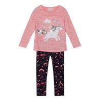 Debenhams  bluezoo - Girls pink unicorn applique top and navy leggings