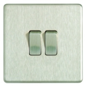 10AX Light Switch 2 Gang 2 Way Brushed Steel Screwless Flat  &pound;14.49