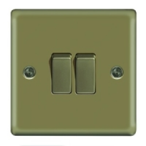 10AX Light Switch 2 Gang 2 Way Pearl Nickel Raised Plate £8.49